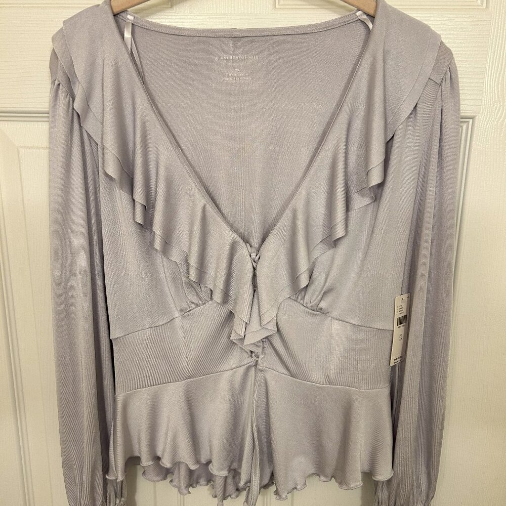 NWT! Anthropologie Long-Sleeve Ruffled Tie-Front Top Size: XS Color: Lavender
